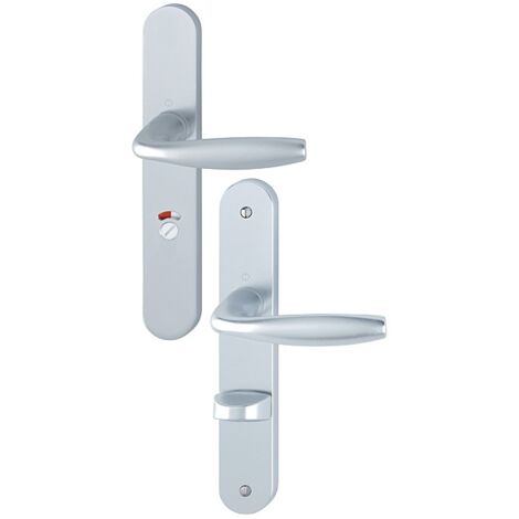 Ensemble de béquille New York - HOPPE AG - Argent - Plaque 234 x 38 mm - entraxe de fixation 195 mm - Condamnation avec voyant libre-occupé