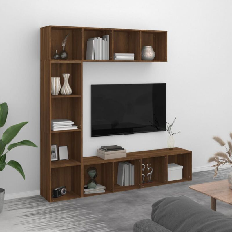 Ensemble bibliothèque/meuble tv 3 pcs Chêne marron 180x30x180cm Vidaxl