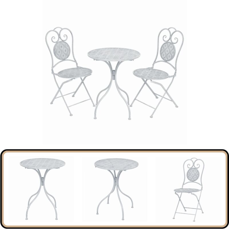 Ensemble de bistro 3 pcs acier blanc grisâtre - Ensemble De Bistro - Salon De Jardin - Meubles De Jardin - Table Et Chaises - Table Pliable