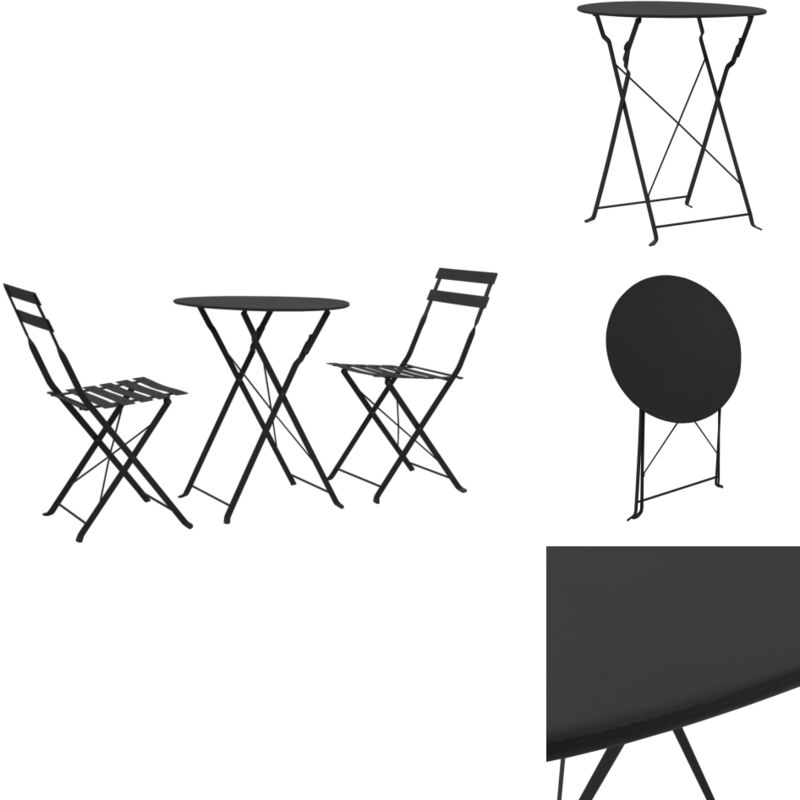 Ensemble de bistro 3 pcs Acier Noir - Ensemble De Bistro - Salon De Jardin - Mobilier De Jardin - Table Et Chaises - Acier Noir