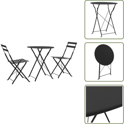 Ensemble de bistro 3 pcs Acier Noir - Ensemble De Bistro - Salon De Jardin - Mobilier De Jardin - Table Et Chaises - Acier Noir