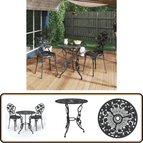 Ensemble de bistro 3 pcs Aluminium coulé Noir - Ensemble De Bistro - Salon De Jardin - Mobilier De Jardin - Table Et Chaises - Table Basse
