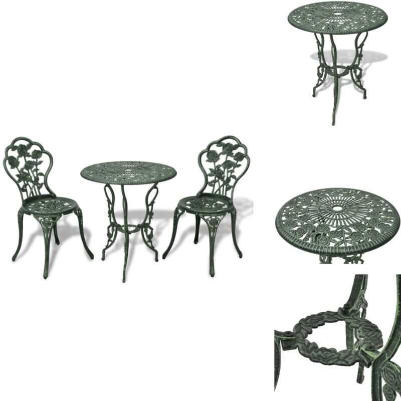 Ensemble de bistro 3 pcs Aluminium coulé Vert - Ensemble De Bistro - Salon De Jardin - Meubles De Jardin - Table Ronde - Chaises De Jardin