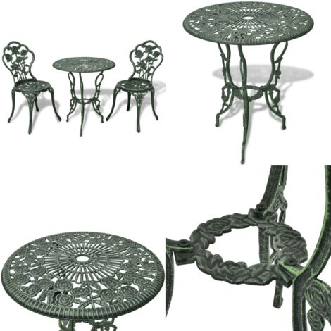 Ensemble de bistro 3 pcs Aluminium coulé Vert - Ensemble De Bistro - Salon De Jardin - Meubles De Jardin - Table Ronde - Chaises De Jardin - Home & Living
