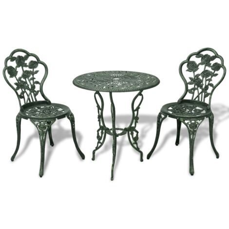 Vidaxl – Ensemble table et chaises de jardin 3 pcs – Aluminium coulé vert – Table ronde 59x59cm – Chaises avec pieds en fonte