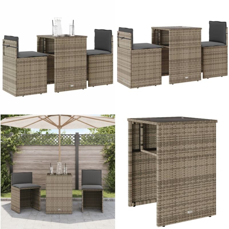 Ensemble de bistro 3 pcs avec coussins beige résine tressée - Salon De Jardin - Ensemble De Bistro - Meuble De Jardin - Mobilier D'extérieur - Résine