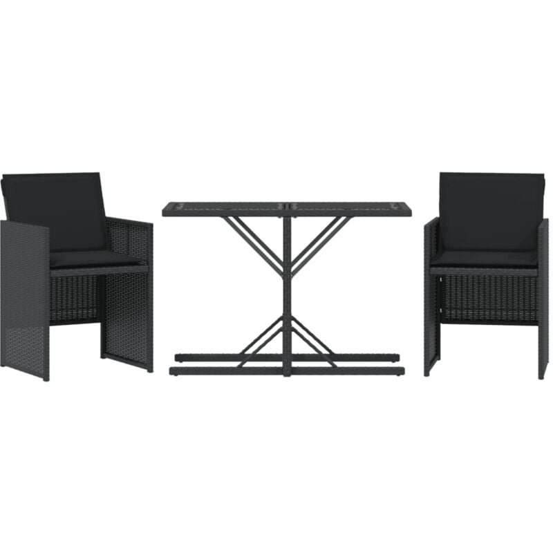 Vidaxl - Ensemble de bistro 3 pcs avec coussins noir résine tressée
