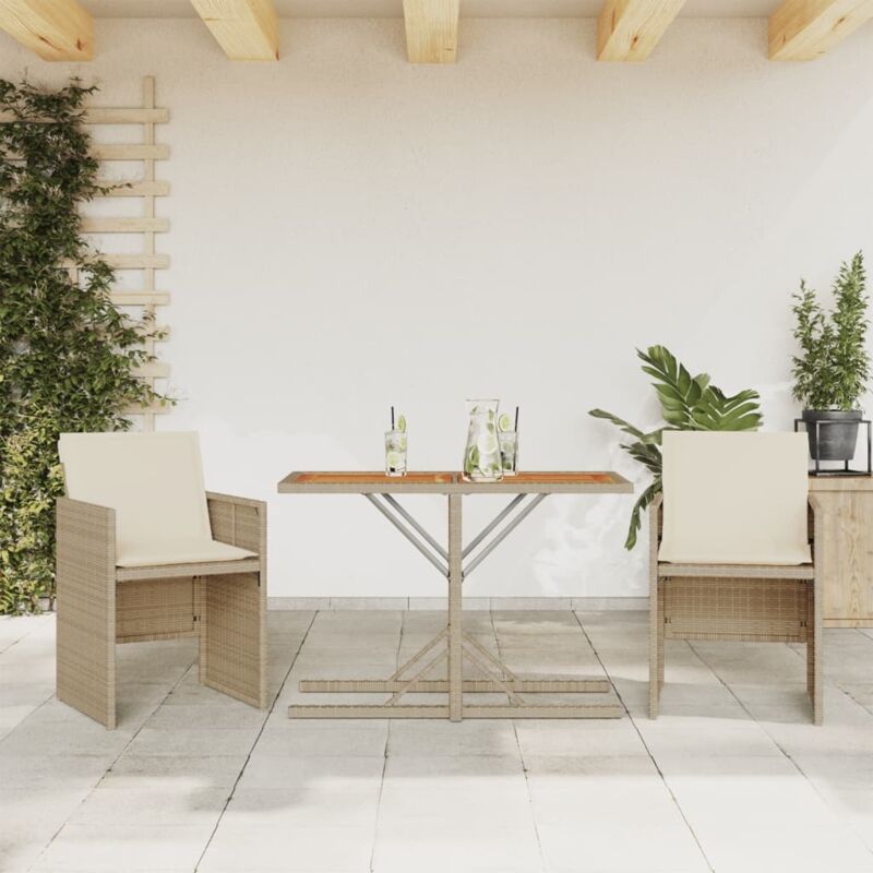 Ensemble de bistro 3 pcs avec coussins beige résine tressée - Vidaxl