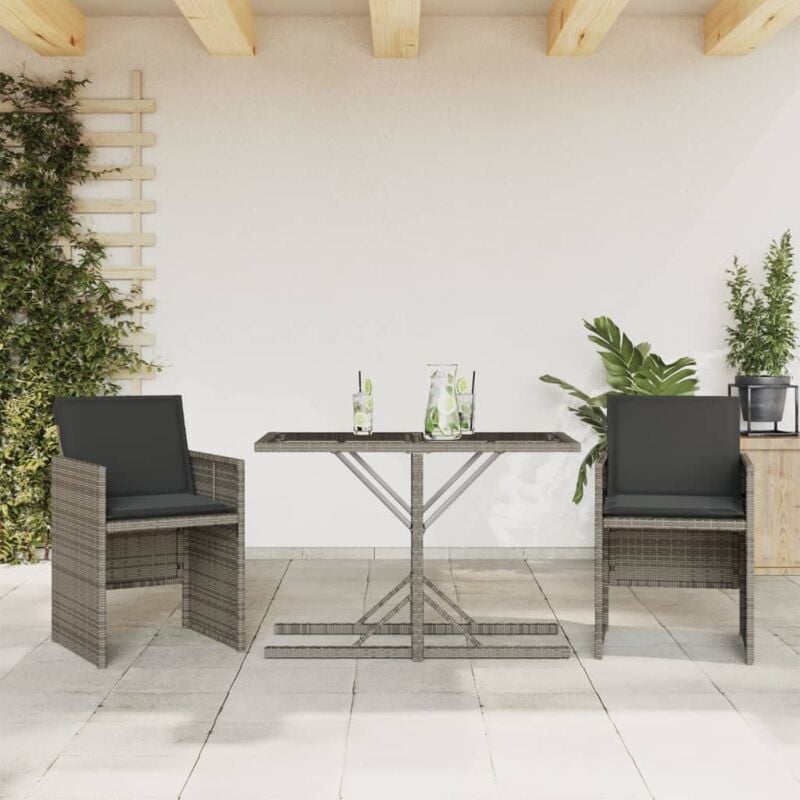 Vidaxl - Ensemble de bistro 3 pcs avec coussins gris résine tressée