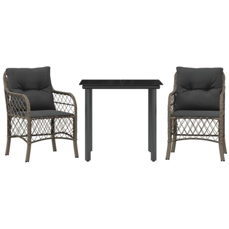 Ensemble de bistro 3 pcs avec coussins gris résine tressée