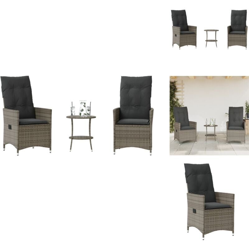 Ensemble de bistro 3 pcs avec coussins gris résine tressée - Meubles De Jardin - Salon De Jardin - Mobilier Extérieur - Chaises Pliantes - Set De