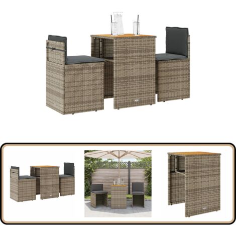 Ensemble de bistro 3 pcs avec coussins gris résine tressée - Salon De Jardin - Ensemble De Bistro - Meuble De Jardin - Mobilier Extérieur - Résine Tressée