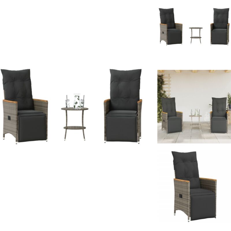 Ensemble de bistro 3 pcs avec coussins gris résine tressée - Salon De Jardin - Mobilier De Jardin - Set De Salon De Jardin - Chaises Pliantes - Table