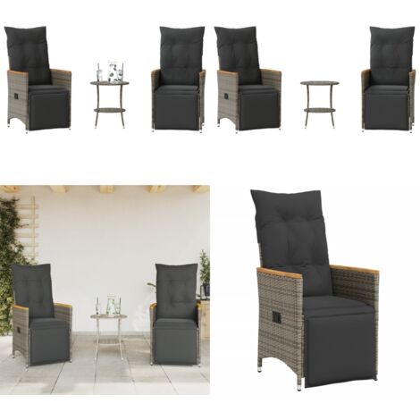 Ensemble de bistro 3 pcs avec coussins gris résine tressée - Salon De Jardin - Mobilier De Jardin - Set De Salon De Jardin - Chaises Pliantes - Table Basse - Home & Living