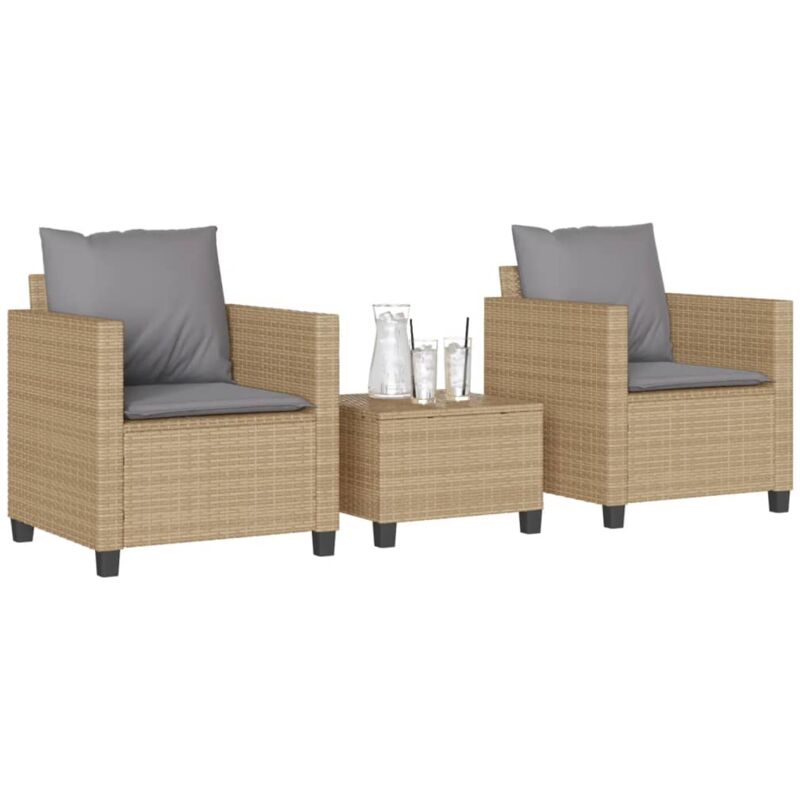 Ensemble de bistro 3 pcs avec coussins beige résine tressée Vidaxl