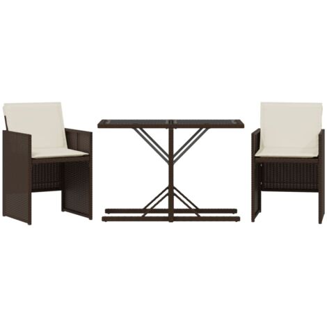 Ensemble de bistro 3 pcs avec coussins marron résine tressée