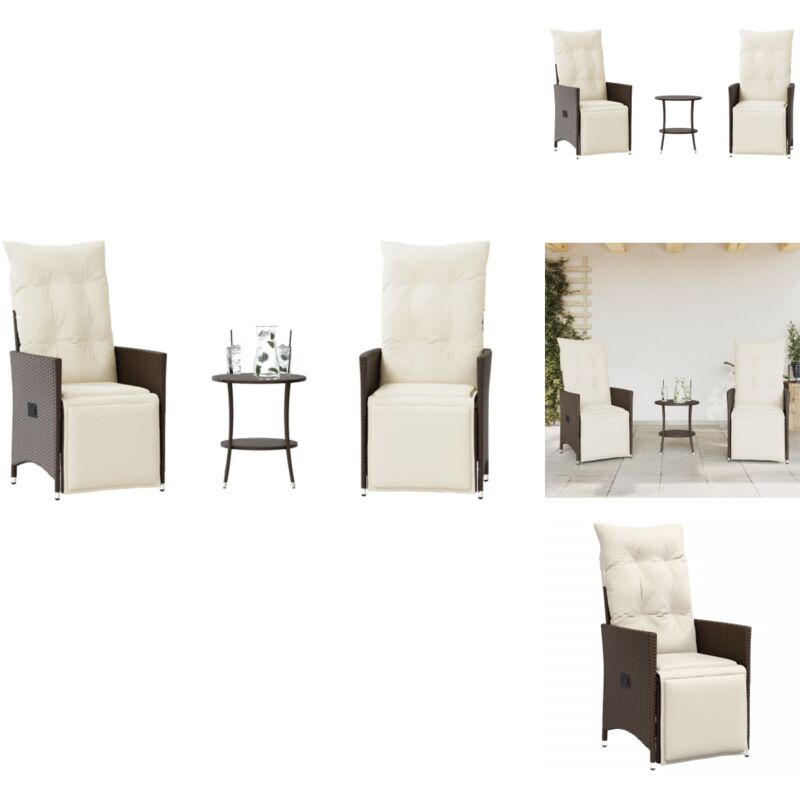 Ensemble de bistro 3 pcs avec coussins marron résine tressée - Salon De Jardin - Mobilier De Jardin - Set De Salon De Jardin - Chaises De Jardin