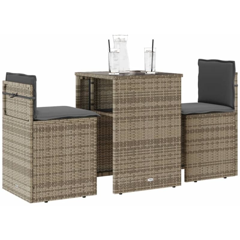 Ensemble de bistro 3 pcs avec coussins beige résine tressée - Vidaxl