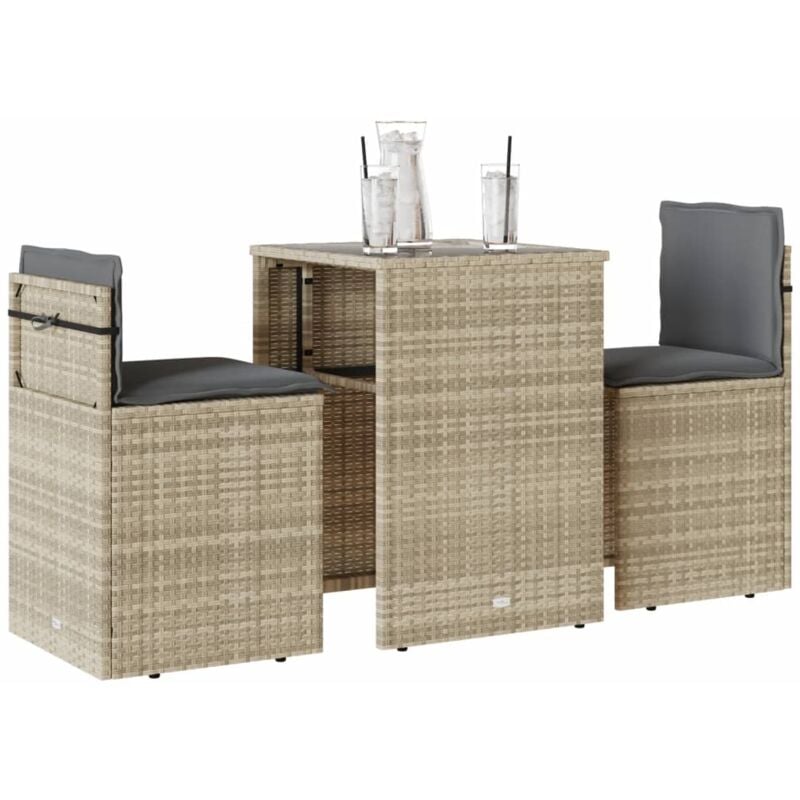 Ensemble de bistro 3 pcs et coussins gris clair résine tressée - Vidaxl