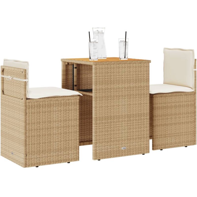 Ensemble de bistro 3 pcs avec coussins beige résine tressée Vidaxl