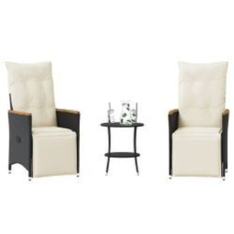 Ensemble de bistro 3 pcs avec coussins noir résine tressée