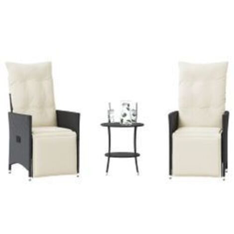 Ensemble de bistro 3 pcs avec coussins noir résine tressée