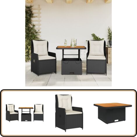 Ensemble de bistro 3 pcs avec coussins noir résine tressée - Ensemble Salon De Jardin - Mobilier De Jardin - Table Bistro - Chaises Pliantes - Résine Tressée