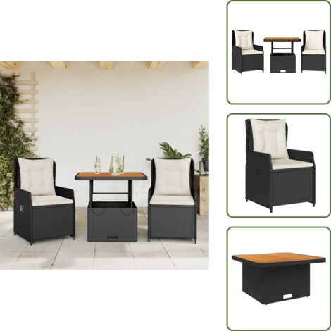 Ensemble de bistro 3 pcs avec coussins noir résine tressée - Ensemble Salon De Jardin - Mobilier De Jardin - Table Bistro - Chaises Pliantes - Résine Tressée