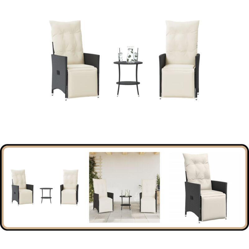 Ensemble de bistro 3 pcs avec coussins noir résine tressée - Salon De Jardin - Mobilier De Jardin - Set De Salon De Jardin - Chaises Pliantes