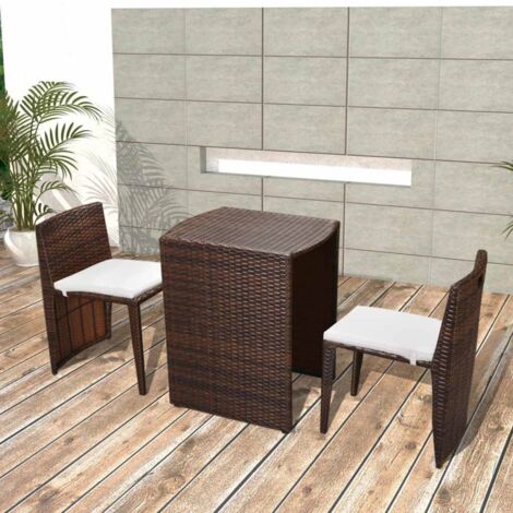 Vidaxl – Ensemble de bistro 3 pcs avec coussins – Résine tressée marron – Table 60x48x70 cm – Chaises empilables pour petits espaces