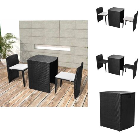 Ensemble de bistro 3 pcs avec coussins résine tressée noir - Ensemble Salon De Jardin - Mobilier De Jardin - Table Et Chaise - Set De Jardin - Table Basse