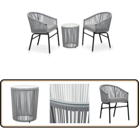 Ensemble de bistro 3 pcs avec coussins Rotin PE Gris - Salon De Jardin - Mobilier De Jardin - Set De Bistrot - Table Basse - Chaise Pliante