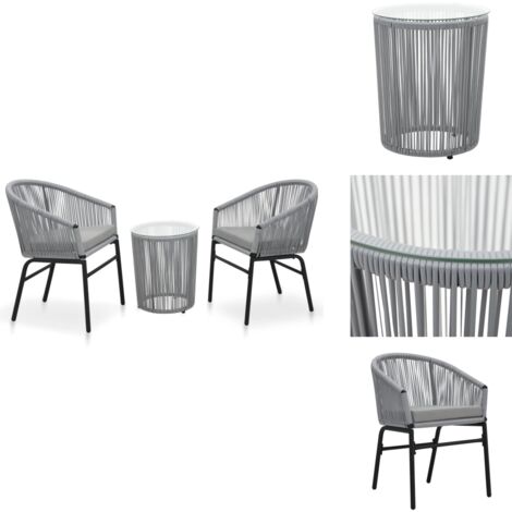 Ensemble de bistro 3 pcs avec coussins Rotin PE Gris - Salon De Jardin - Mobilier De Jardin - Set De Bistrot - Table Basse - Chaise Pliante