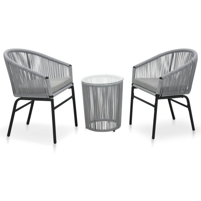 Ensemble de bistro 3 pcs avec coussins Rotin pe Gris