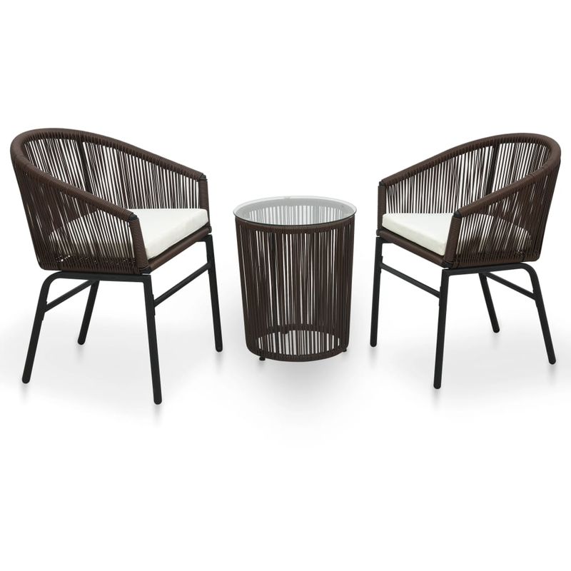 Ensemble de bistro 3 pcs avec coussins Rotin PVC Marron