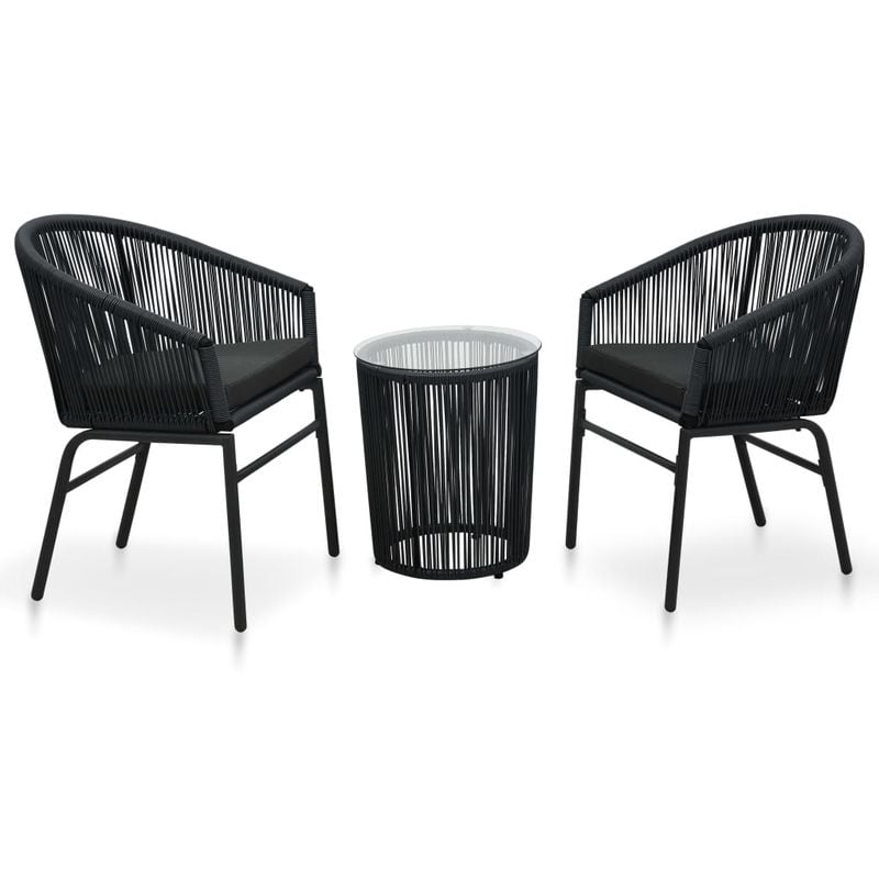 Asupermall - Ensemble de bistro 3 pcs avec coussins Rotin PVC Noir