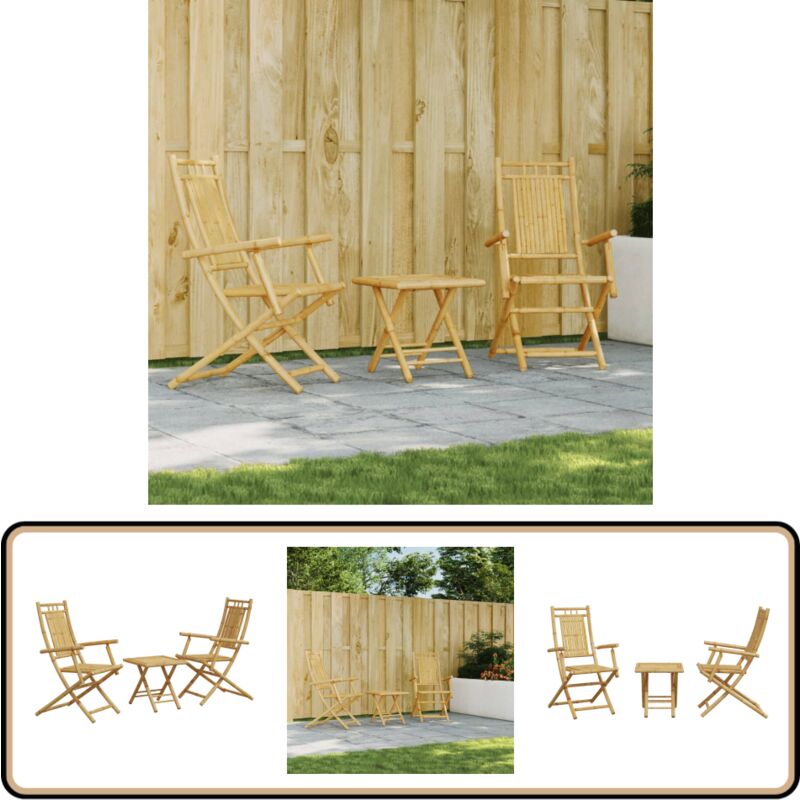 Ensemble de bistro 3 pcs bambou - Meubles De Jardin - Salon De Jardin - Ensemble De Bistro - Mobilier Extérieur - Table Pliante