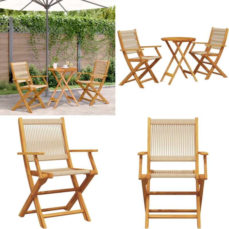 Ensemble de bistro 3 pcs beige polypropylène et bois massif - Meubles De Jardin - Salon De Jardin - Set De Bistro - Mobilier Extérieur - Acacia