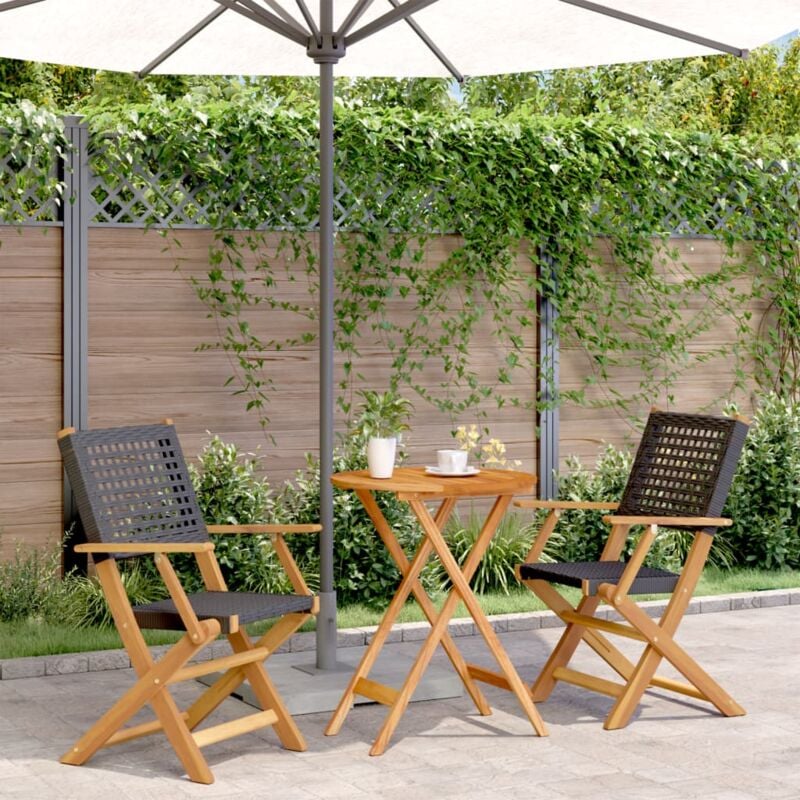 Ensemble de bistro 3 pcs noir résine tressée et bois massif - Vidaxl