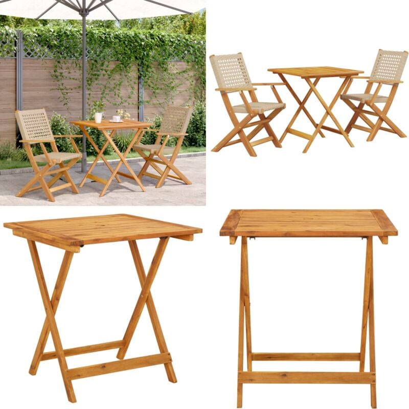 Ensemble de bistro 3 pcs beige résine tressée et bois massif - Meubles De Jardin - Salon De Jardin - Ensemble De Bistro - Mobilier Extérieur - Acacia