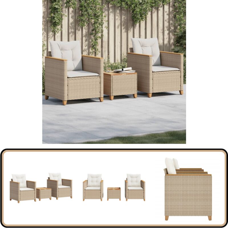 Ensemble de bistro 3 pcs coussins beige résine tressée acacia - Meubles De Jardin - Salon De Jardin - Ensemble De Bistro - Résine Tressée - Rotin
