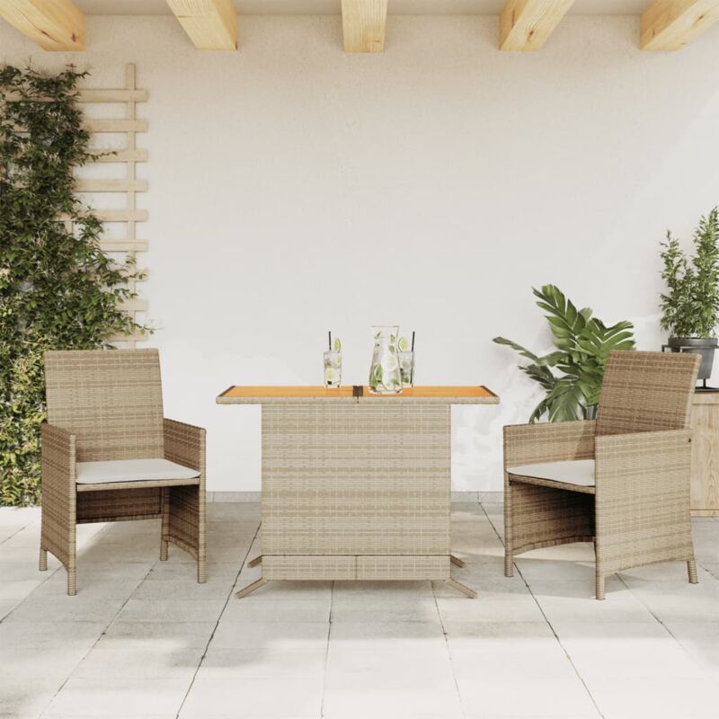 Vidaxl - Ensemble de bistro 3 pcs avec coussins beige résine tressée
