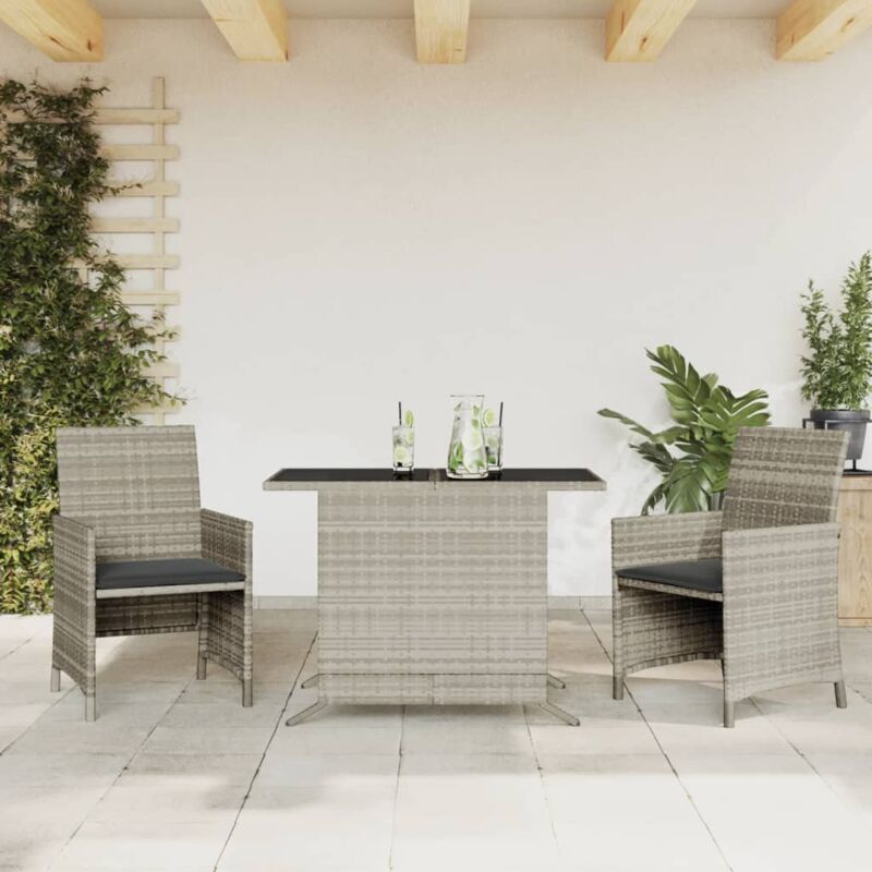 Ensemble de bistro 3 pcs et coussins gris clair résine tressée - Vidaxl