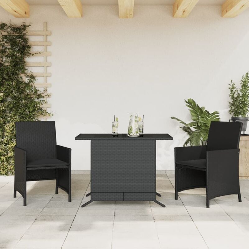 Vidaxl - Ensemble de bistro 3 pcs avec coussins noir résine tressée