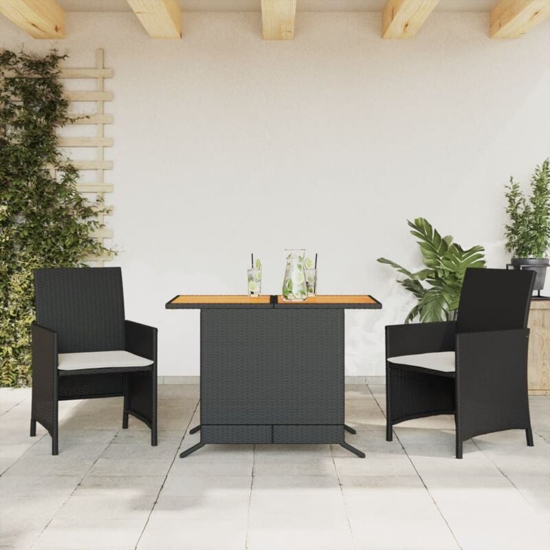 Ensemble de bistro 3 pcs avec coussins noir résine tressée Vidaxl