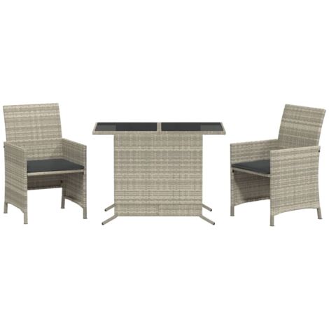 Ensemble de bistro 3 pcs et coussins gris clair résine tressée