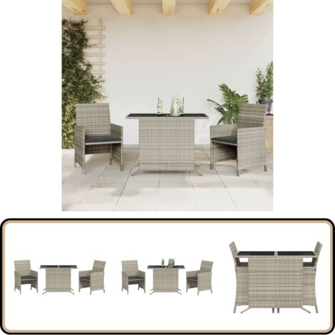 Ensemble de bistro 3 pcs et coussins gris clair résine tressée - Meubles De Jardin - Salon De Jardin - Set De Bistro - Résine Tressée - Mobilier D'extérieur