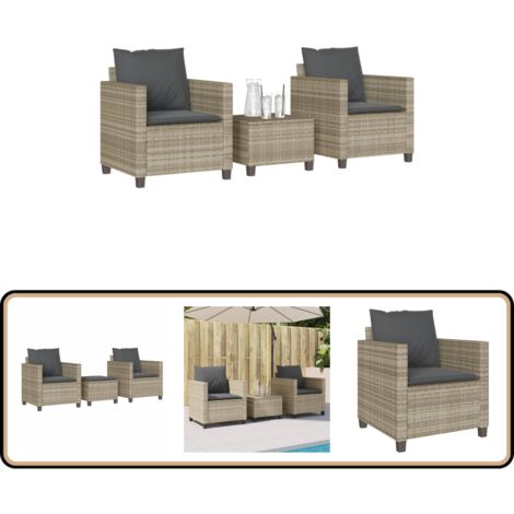 Ensemble de bistro 3 pcs et coussins gris clair résine tressée - Meubles De Jardin - Salon De Jardin - Set De Bistro - Résine Tressée - Mobilier Extérieur