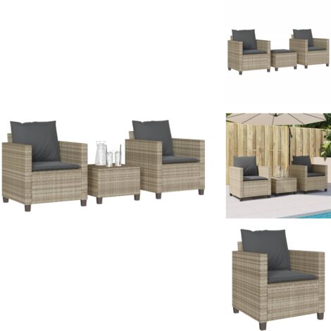 Ensemble de bistro 3 pcs et coussins gris clair résine tressée - Meubles De Jardin - Salon De Jardin - Set De Bistro - Résine Tressée - Mobilier Extérieur