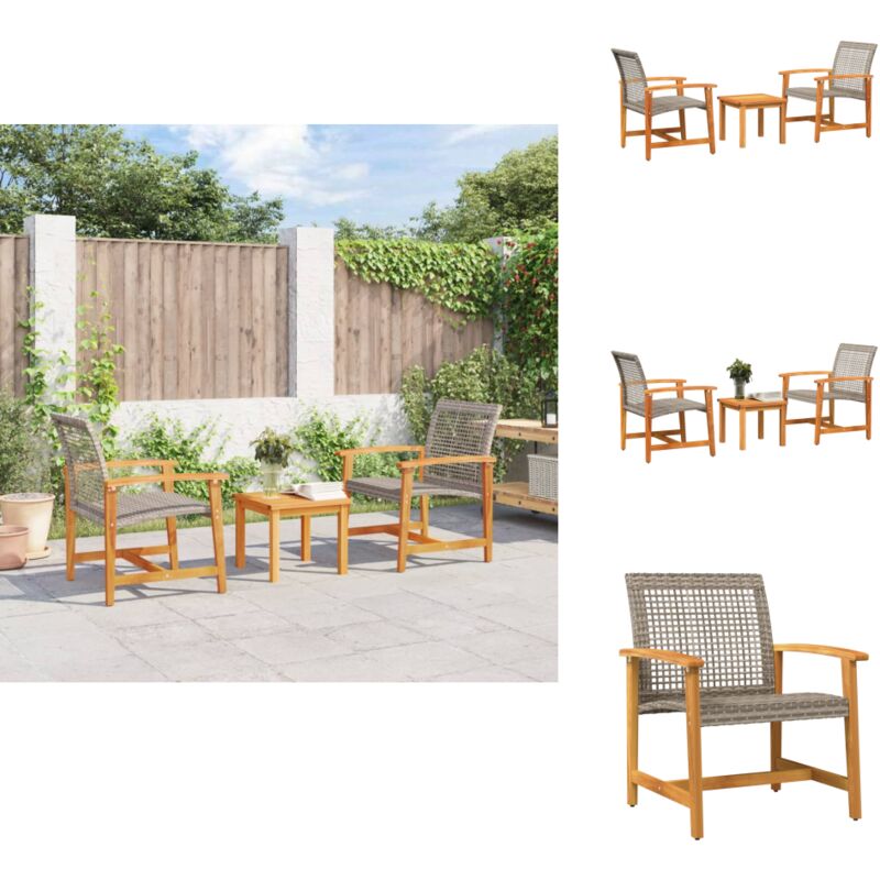 Ensemble de bistro 3 pcs gris résine tressée et bois d'acacia - Meubles De Jardin - Ensemble De Bistro - Mobilier Extérieur - Chaises De Jardin